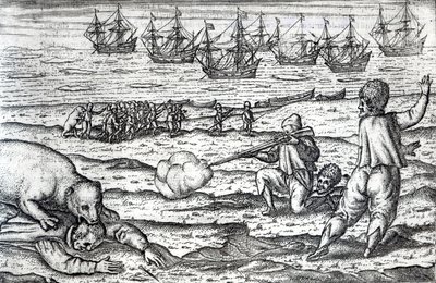 Sailors attacked by polar bears, illustration from 